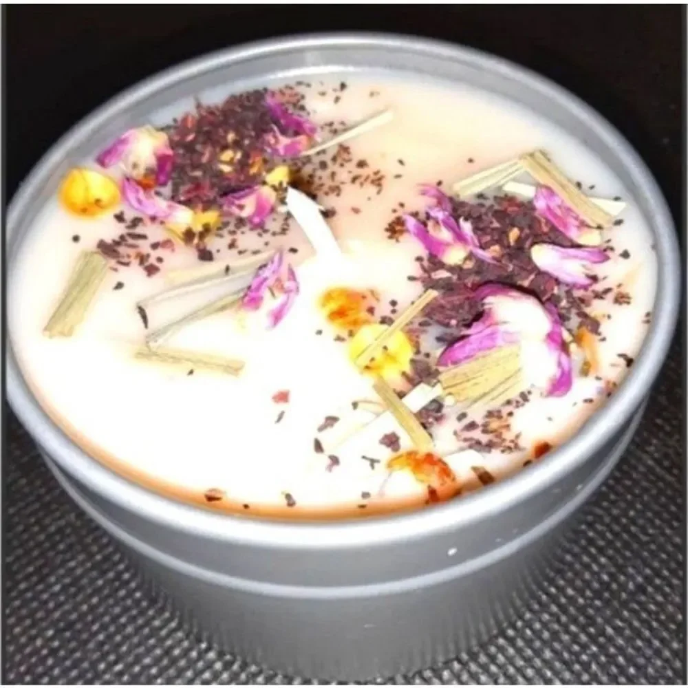 Hand crafted natural hibiscus rose candle